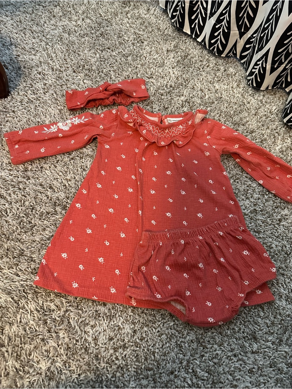 Daisy Fuentes Coral Floral Knit Dress Set with Bloomers and Headband